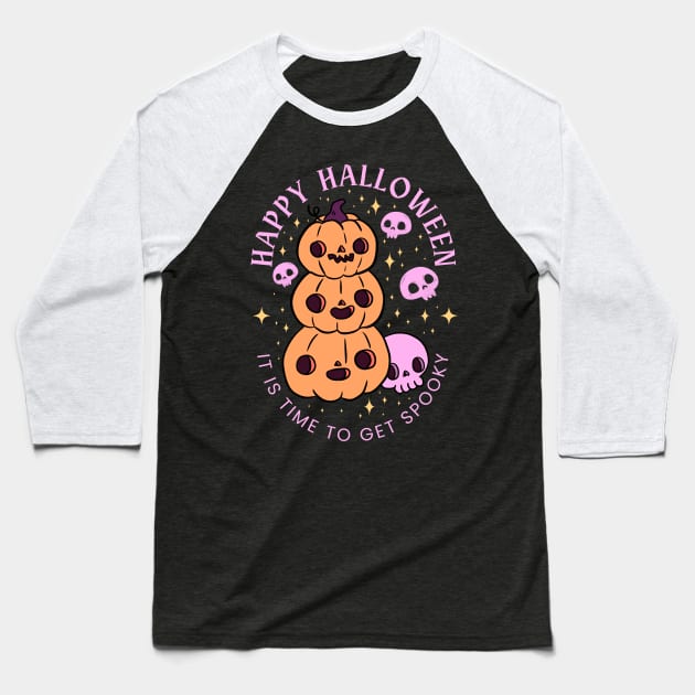 Happy halloween it is time to get spooky a cute pumpkin pile design with skulls Baseball T-Shirt by Yarafantasyart